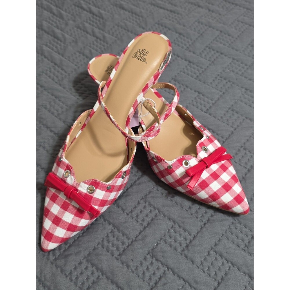Lysandra Gingham Kitten Heels - Wild Fable Red White Check Red Bow Multi Sizes